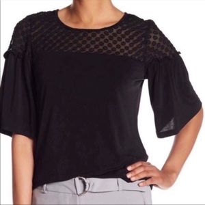 Adrianna Papell Sheer Polka Dotted Yoke Blouse
